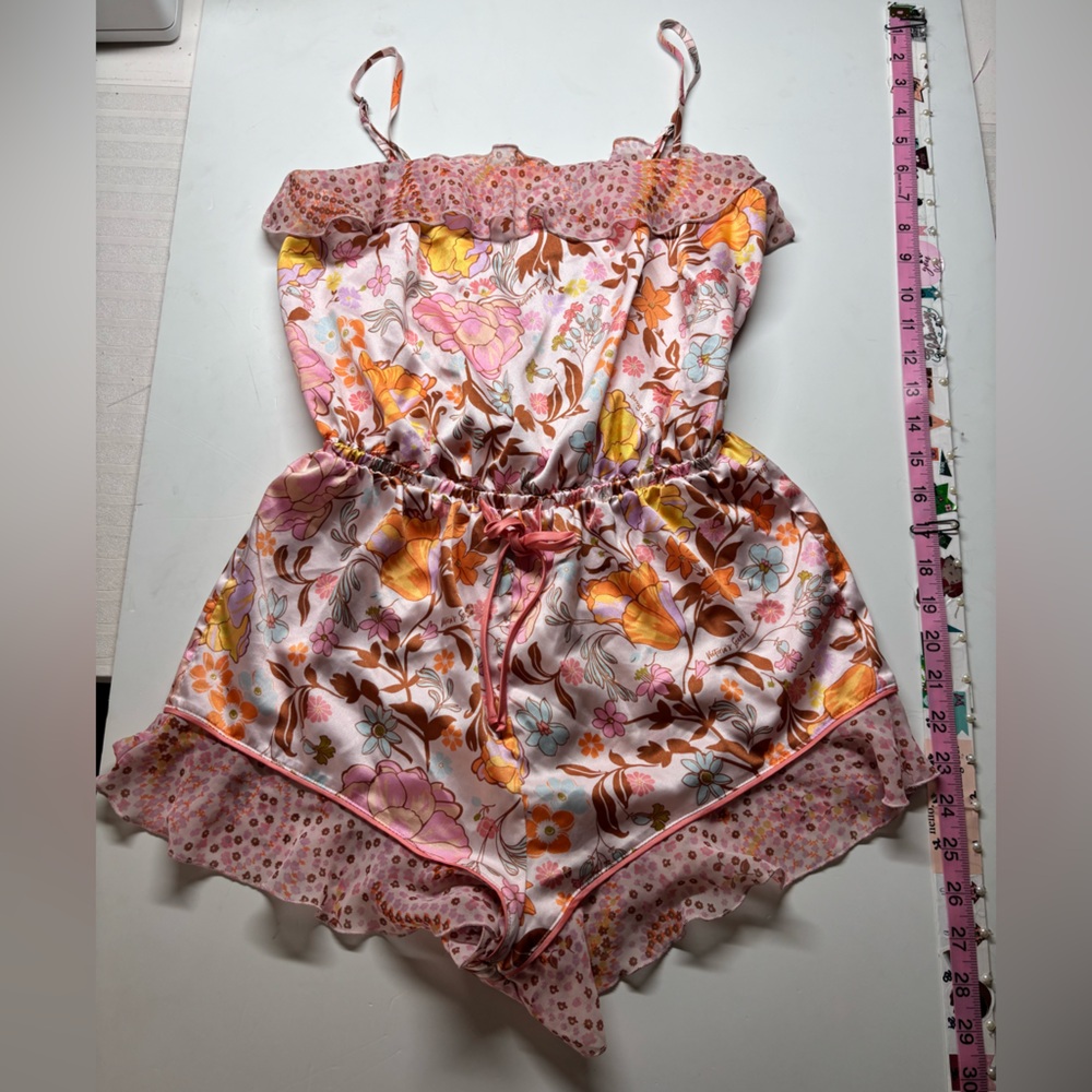 Victoria’s Secret Satin Floral Ruffle Romper - XS - Boho Cottagecore - Picture 2 of 7